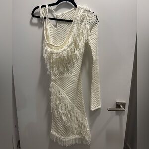 Fringed White Knit Dress
